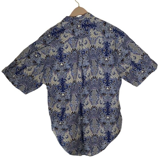 Java Lava Mens XL Short Sleeve Blue & Beige Paisley Button-Up Shirt Coastal Beec - Picture 7 of 14